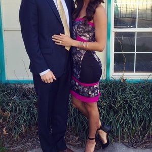 Black and Magenta Sleeveless Fitted Dress